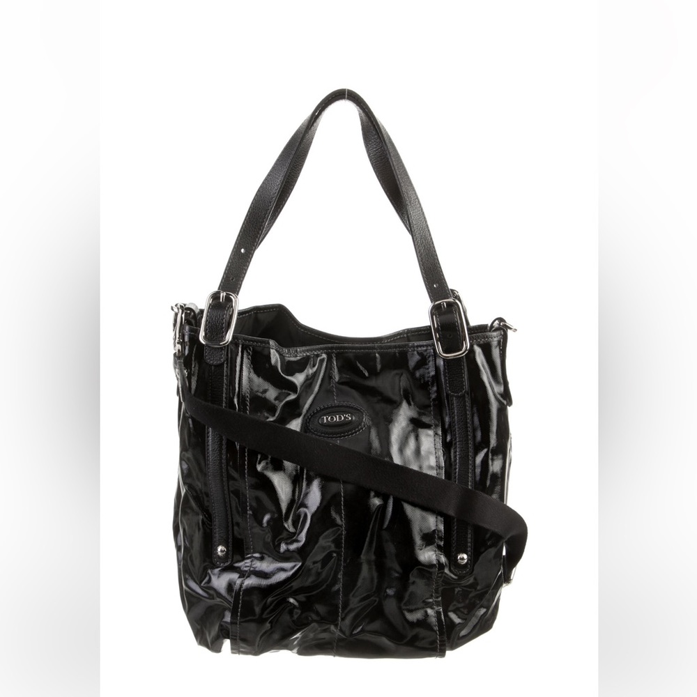 TOD’S black coated canvas tote bag